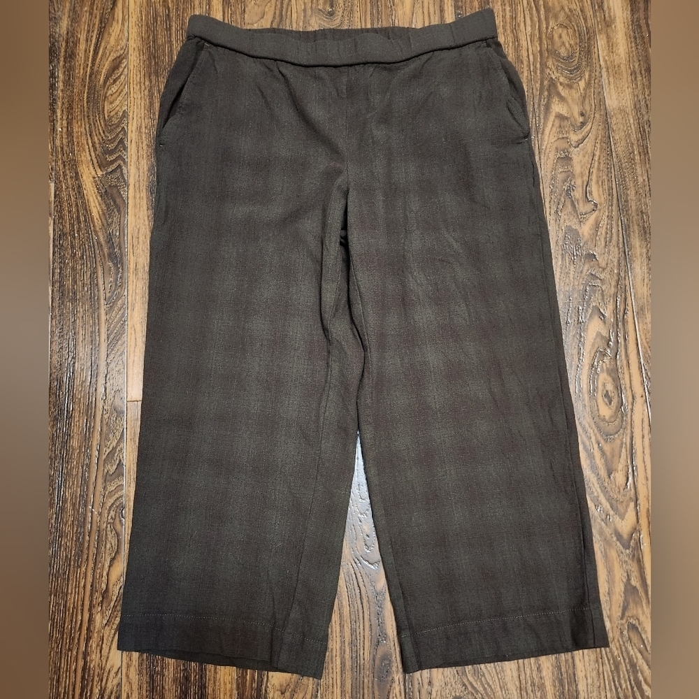Pendleton 100% Wool Women's XL Green Brown Plaid Wide Leg Pants